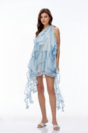 Séraphine Light Blue One Shoulder Tiered Mini Dress