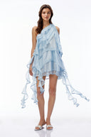 Séraphine Light Blue One Shoulder Tiered Mini Dress