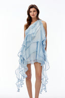 Séraphine Light Blue One Shoulder Tiered Mini Dress