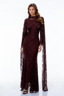 Loretta Reddish Brown Floral Maxi Dress with Cape