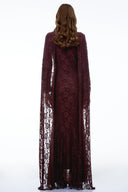 Loretta Reddish Brown Floral Maxi Dress with Cape