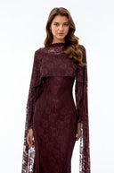Loretta Reddish Brown Floral Maxi Dress with Cape
