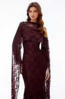 Loretta Reddish Brown Floral Maxi Dress with Cape