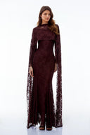 Loretta Reddish Brown Floral Maxi Dress with Cape