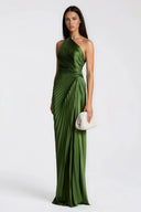 Henriette Emerald Green One Shoulder Pleated Maxi Dress