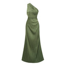Henriette Emerald Green One Shoulder Pleated Maxi Dress