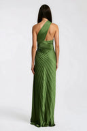 Henriette Emerald Green One Shoulder Pleated Maxi Dress