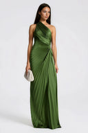 Henriette Emerald Green One Shoulder Pleated Maxi Dress