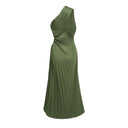 Henriette Emerald Green One Shoulder Pleated Maxi Dress