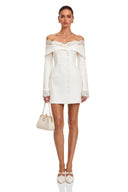 Nathalie White Off Shoulder Mini Dress with Lace Trim