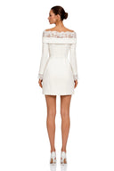 Nathalie White Off Shoulder Mini Dress with Lace Trim