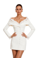Nathalie White Off Shoulder Mini Dress with Lace Trim
