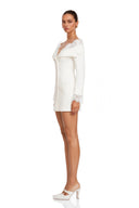 Nathalie White Off Shoulder Mini Dress with Lace Trim