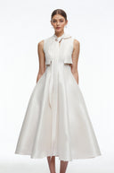 Loretta Beige Satin Midi Dress with Bow