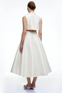 Loretta Beige Satin Midi Dress with Bow