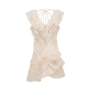 Darya V Neck Ruffle Mini Dress In Neutrals