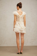 Darya V Neck Ruffle Mini Dress In Neutrals