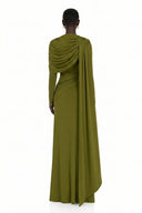 Evelis Green Asymmetrical Ruched Maxi Dress