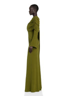 Evelis Green Asymmetrical Ruched Maxi Dress