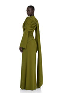 Evelis Green Asymmetrical Ruched Maxi Dress
