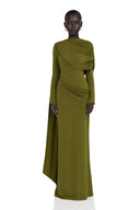 Evelis Green Asymmetrical Ruched Maxi Dress