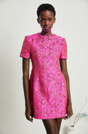 Ceriselle Floral-Appliqué Embellished Mini Dress in Pink