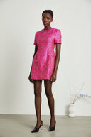 Ceriselle Floral-Appliqué Embellished Mini Dress in Pink