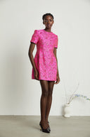 Ceriselle Floral-Appliqué Embellished Mini Dress in Pink