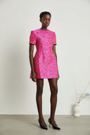 Ceriselle Floral-Appliqué Embellished Mini Dress in Pink