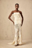 Maelis Neutrals Embroidered Off-shoulder Maxi Dress