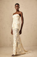 Maelis Neutrals Embroidered Off-shoulder Maxi Dress