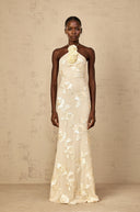 Maelis Neutrals Embroidered Halterneck Maxi Dress