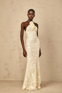 Maelis Neutrals Embroidered Halterneck Maxi Dress