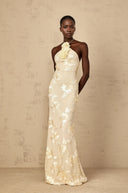 Maelis Neutrals Embroidered Halterneck Maxi Dress