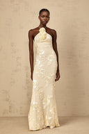 Maelis Neutrals Embroidered Halterneck Maxi Dress