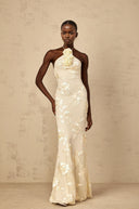 Maelis Neutrals Embroidered Halterneck Maxi Dress