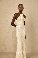 Maelis Neutrals Embroidered Halterneck Maxi Dress