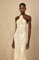Maelis Neutrals Embroidered Halterneck Maxi Dress