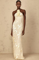 Maelis Neutrals Embroidered Halterneck Maxi Dress