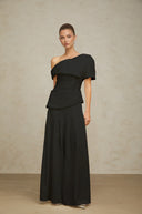 Aeris Creased Top & Trousers Matching Set in Black