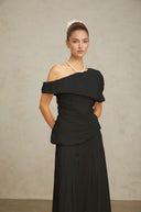 Aeris Creased Top & Trousers Matching Set in Black
