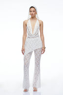Eira White Lace Halterneck Top & Flared Trousers Set