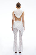 Eira White Lace Halterneck Top & Flared Trousers Set