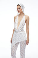 Eira White Lace Halterneck Top & Flared Trousers Set