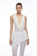 Eira White Lace Halterneck Top & Flared Trousers Set