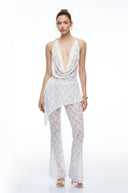 Eira White Lace Halterneck Top & Flared Trousers Set