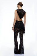 Eira Black Lace Halterneck Top & Flared Trousers Set