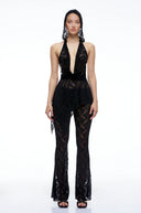 Eira Black Lace Halterneck Top & Flared Trousers Set
