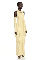 Vesia Yellow Sleeveless Draped Maxi Dress