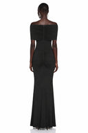 Tanais Black Off Shoulder Pleated Maxi Dress